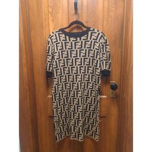 Women's Sweater Dress Sz Lg Tan/Black